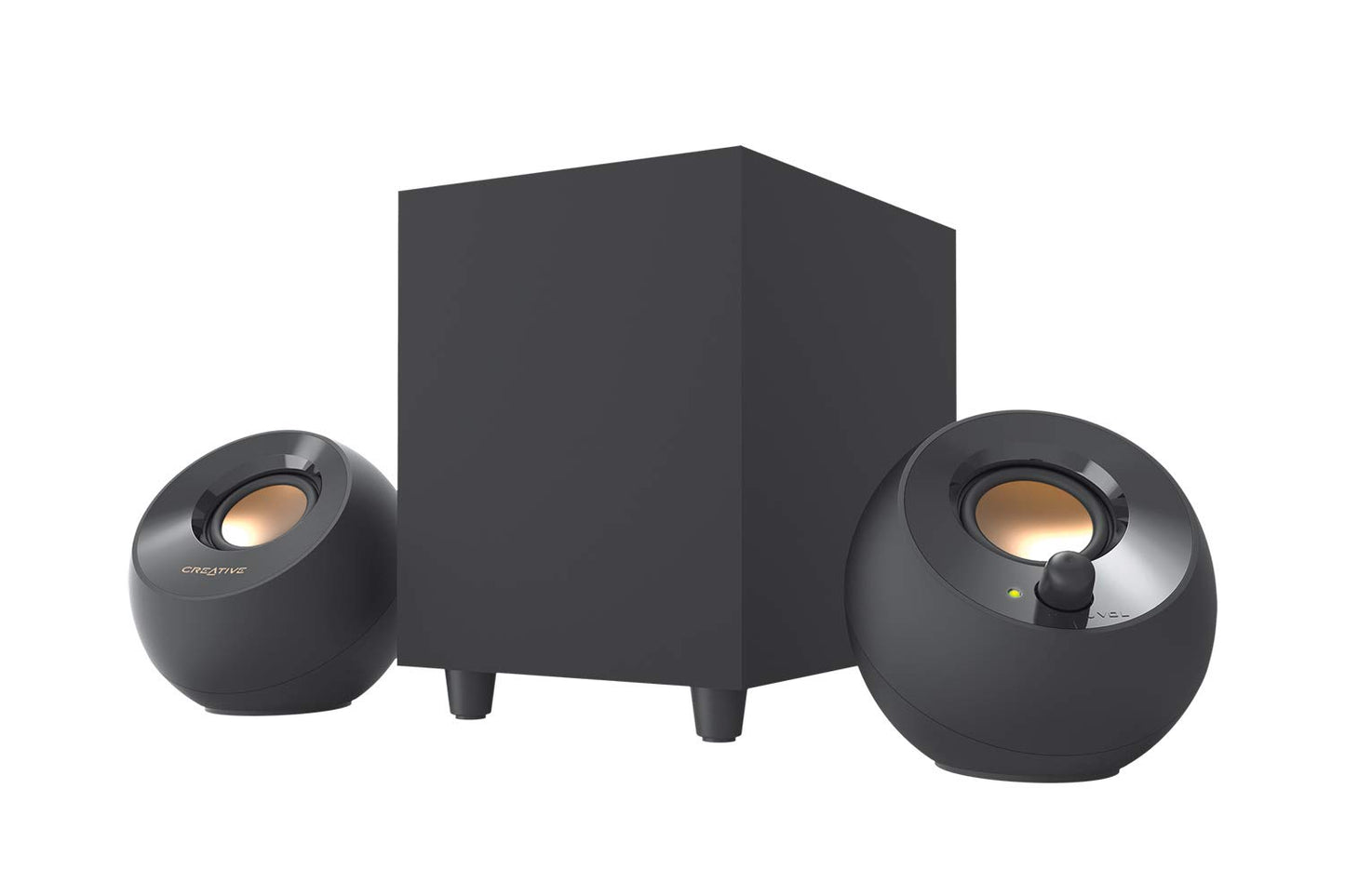 Creative Pebble Plus 2.1 Altavoces de computadora alimentados por USB con potente subwoofer de encendido y controladores de campo lejano, hasta 8 W RMS de potencia total para computadoras y portátiles (negro)