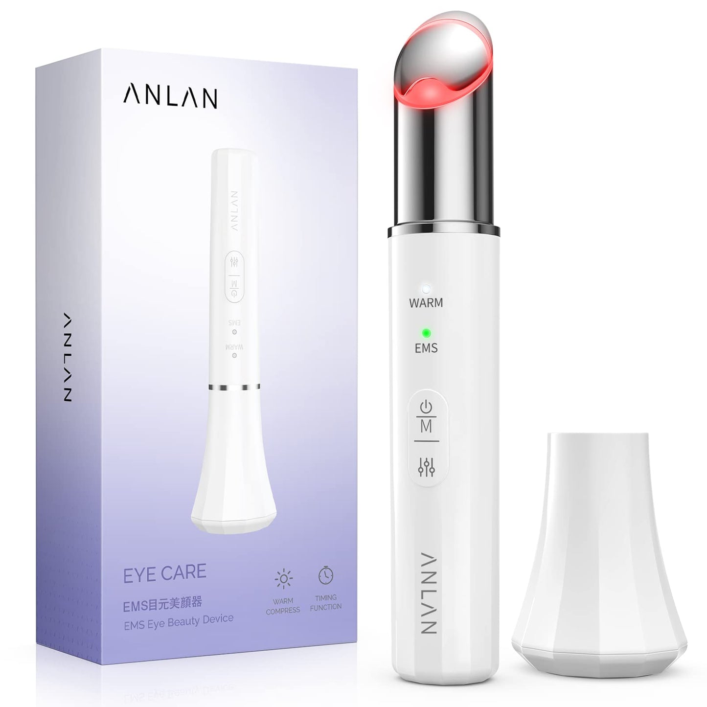 ANLAN Masajeador de Ojos, EMS Dispositivo de Ojos Antiarrugas y Antiedad, Luz Roja& Azu de LED Terapia, 40 ℃ Compresa Caliente,Mejora Ojeras, Bolsas, Hinchazón, Arrugas, Contorno de Ojos