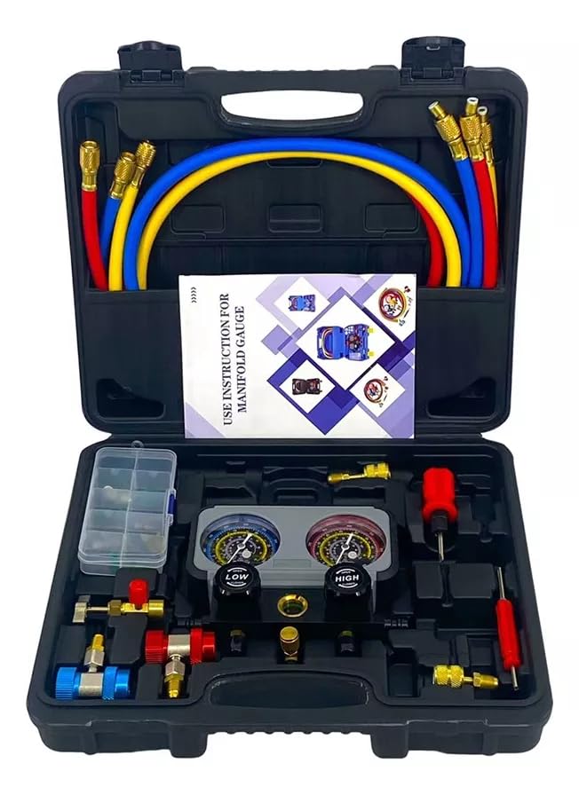 FIXITFAST 4cfm 1/3hp Bomba De Vacío + Manómetro R134a/r22/r410a/r404a Kit de refrigeración con Caja de transporte, detector de fugas para refrigeración HVAC A/C recarga y mantenimiento sin aceite