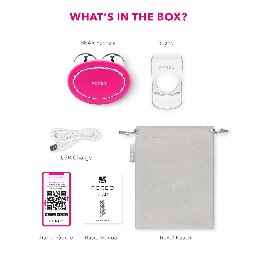 FOREO BEAR - Masajeador facial electrico de microcorrientes - Radiofrecuencia facial - Antiarrugas - Belleza y cuidado - Fuchsia