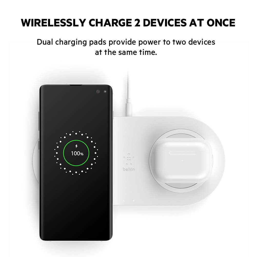 Belkin WIZ002TTWH Base de carga inalámbrica doble BOOST CHARGE, Blanco