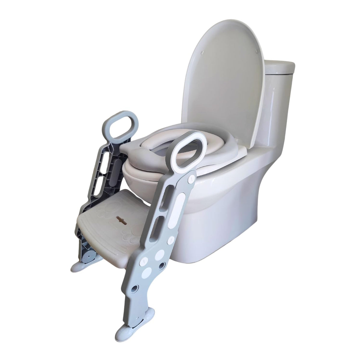 PAPU BABY Asiento Entrenador para Inodoro Acolchonado con Escalera (Gris)