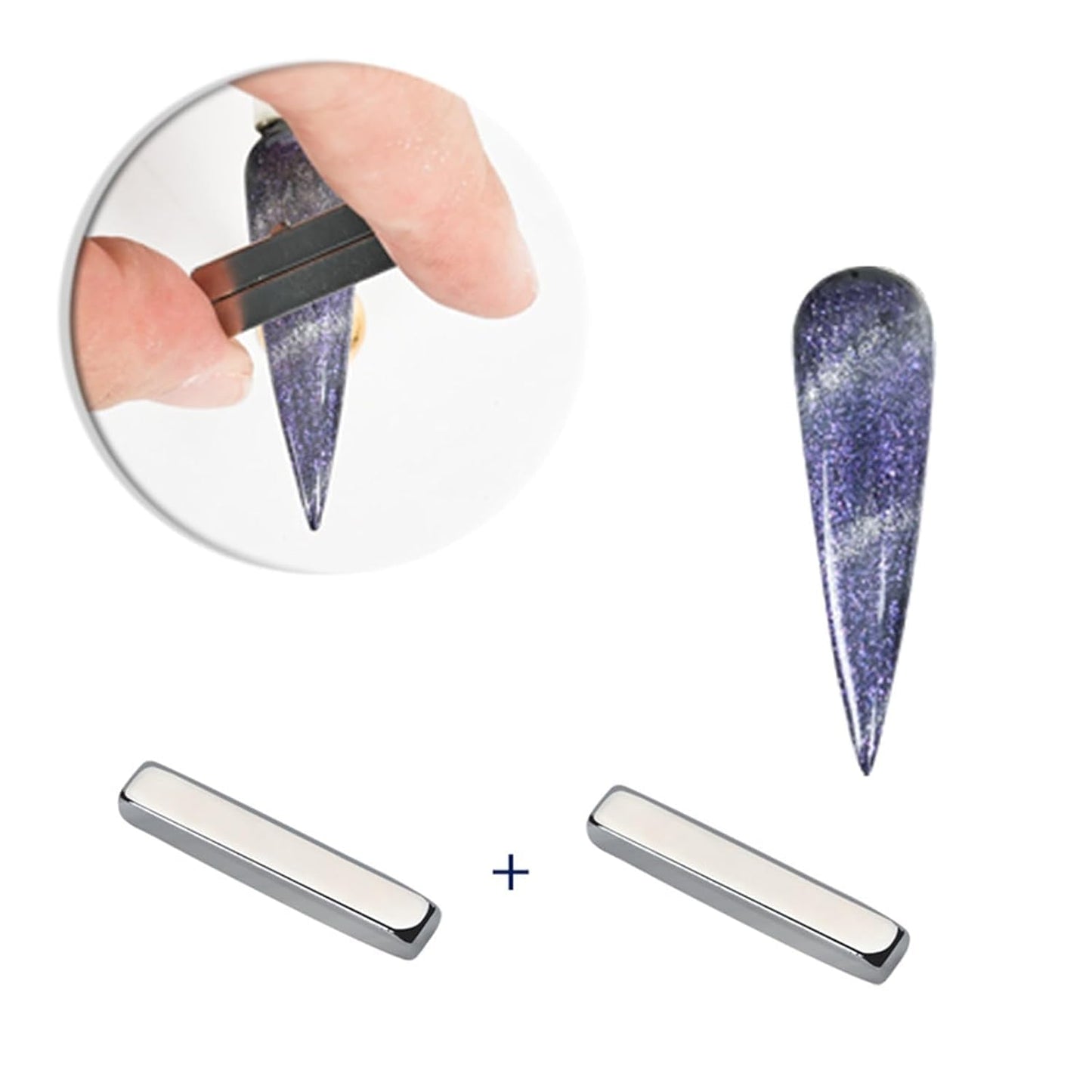 YSSZAM Varita magnética de doble cabeza plateada para ojos de gatos 3D, uñas multifuncionales y fuertes con imán de tira larga para manicura de bricolaje, esmalte de uñas de gel, herramientas de arte