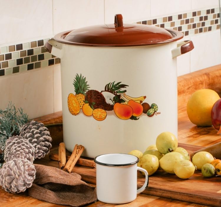 Cinsa Juego de ollas Ideal 6 piezas, Acero Vitrificado, Crema con decorado Frutas Tropicales