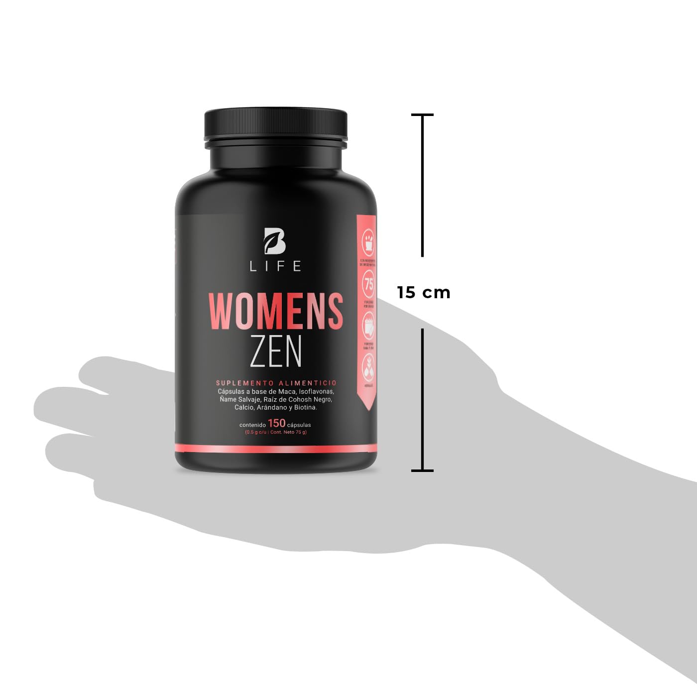 B Life Company Womens Zen de 150 Cápsulas. Ingredientes Naturales: Maca, Isoflavonas, Ñame Salvaje, Arándano, Raíz de Cohosh Negro, Calcio y Biotina. Womens Zen