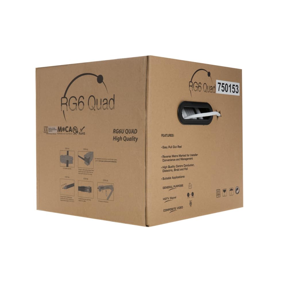 Cable Coaxial RG6 Quad Cables Direct Online Blanco 500 Pies Conductor de Acero Cobre 18 AWG para Televisión por Satélite