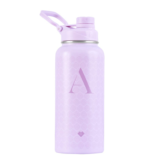 LuckyLy Termo de Acero Inoxidable con Iniciales 1 Litro, Doble Aislamiento Térmico y Tapa Hermética Antigoteo, Botella de Agua Motivacional ideal como Regalos para Mujer y Mamá – Modelo Terry, Letra A