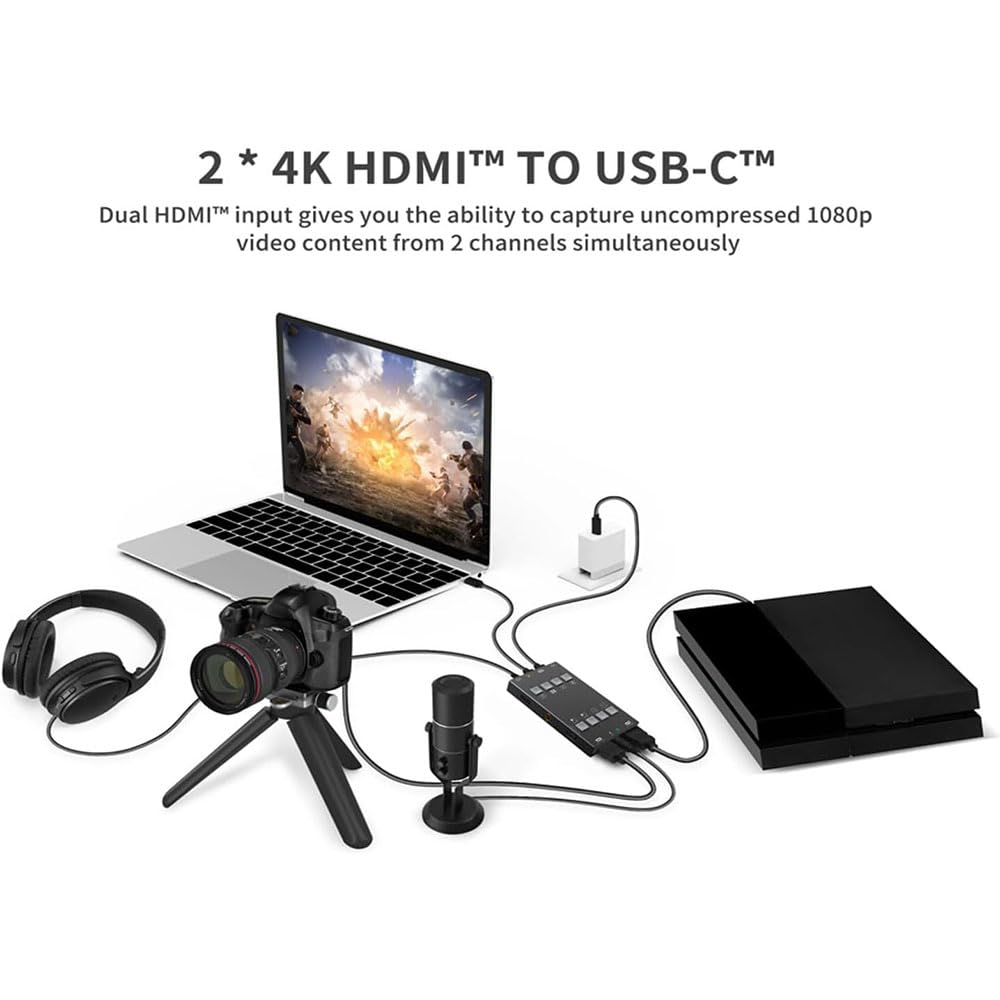 CamKoo - Tarjeta de captura de vídeo USB 3.0 4K HDMI con 2 entradas, 2 salidas, captura de dos pantallas, transmisión en vivo, HDMI a USB 3.0, dongle HD 1080P, convertidor de grabador de vídeo en vivo