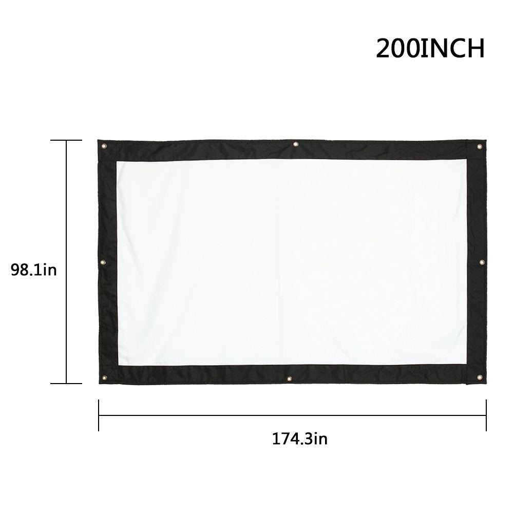 Pantalla de proyección de película de pared de 200 pulgadas, 16:9 HD, plegable, antiarrugas, portátil, pantalla de proyector de películas para cine en casa, exterior e interior, compatible con