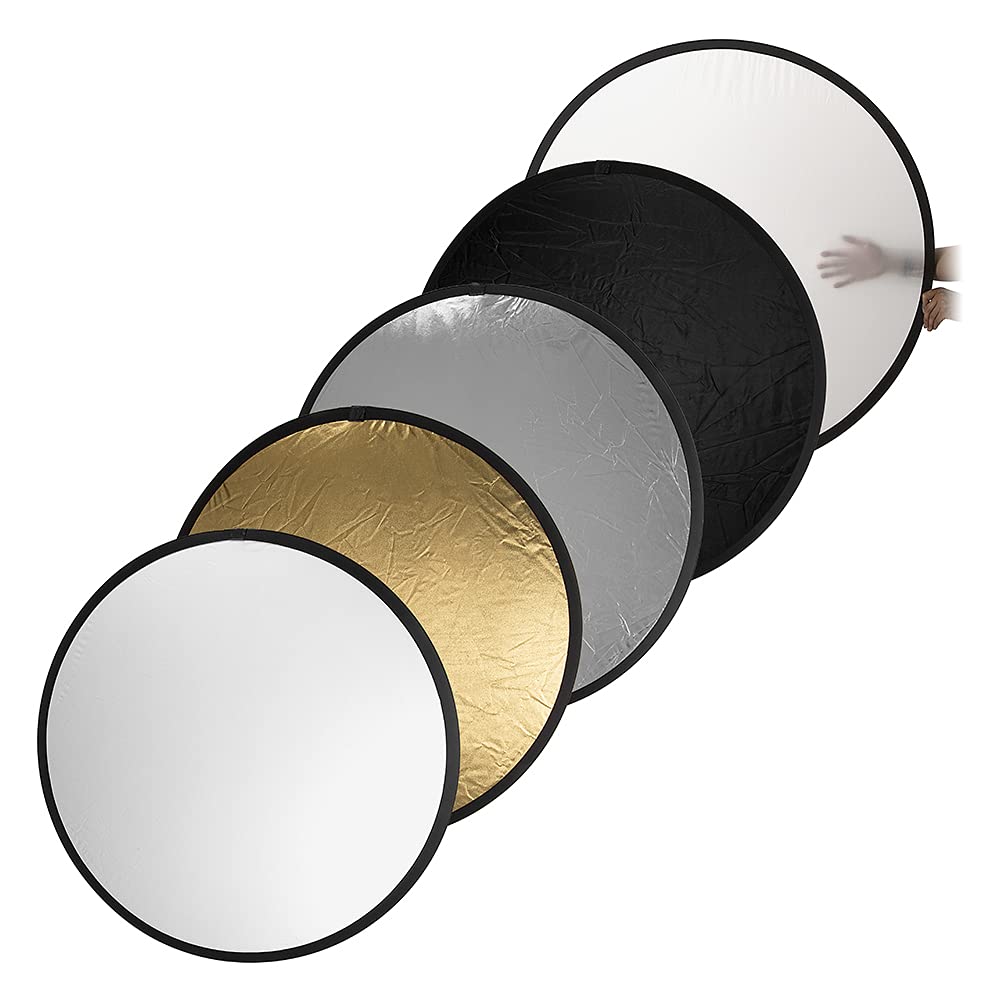 Fotodiox Pro - Reflector 5 en 1, Disco Plegable de Calidad Premium (Plateado/Dorado/Negro/Blanco/difusor)
