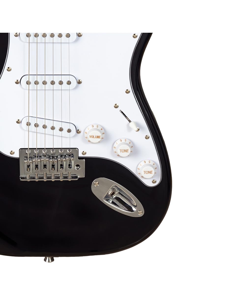 Guitarra Eléctrica Negra De 6 Cuerdas de 39" de madera, 3 pastillas, 22 trastes, 3 plumillas 1 palanca y Correa/Funda KGE-3901