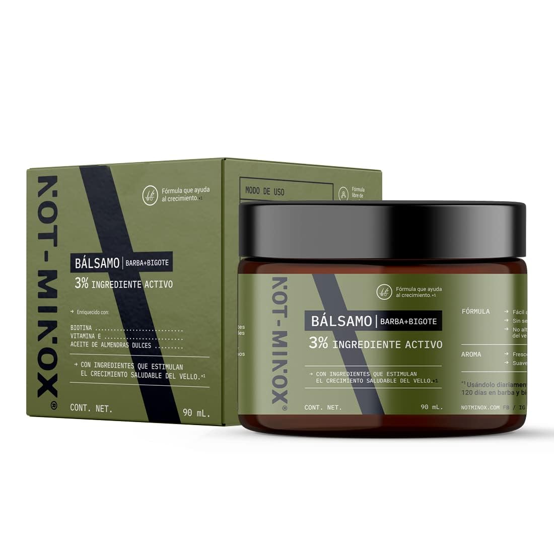 Bálsamo para Crecimiento de Barba y Bigote NOT-MINOX Media o Huecos con Biotina 3% para Hombre