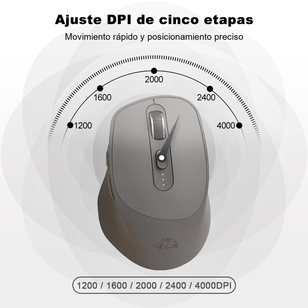 Free wolf X7 Mouse Inalámbrico, Mouse Bluetooth/2.4G Modos Dual, Ratón Recargable y Ergonómico con Indicador de Batería, Click Silencioso, para Computadora, Portátil, Tableta, Teléfono (Negro)