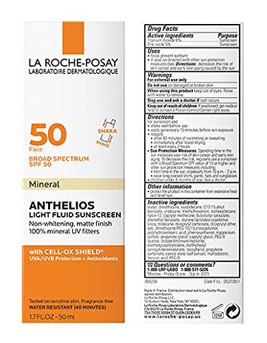 La Roche-Posay Anthelios 50 Mineral Protector solar ultra ligero con SPF 50, 50 ml (1.7 oz)
