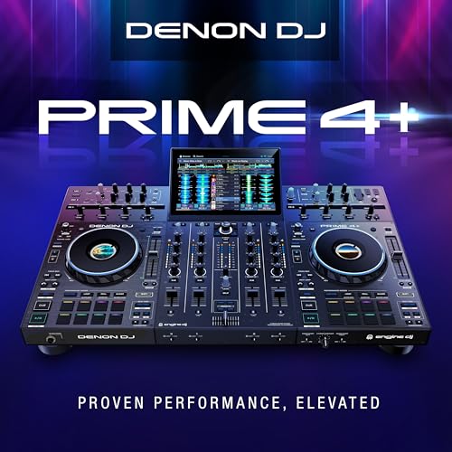 Denon DJ PRIME 4+ Controlador DJ Autónomo con Separación de Stems en 4 Decks, Streaming por WIFI, Mezclador, Pantalla Táctil 10.1", Control de Luces