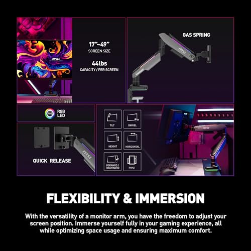 Brazo de Soporte para Monitor MSI MPG MT201R RGB Premium Negro Ajustable Compatible con VESA para Pantallas de 17 a 49 Pulgadas