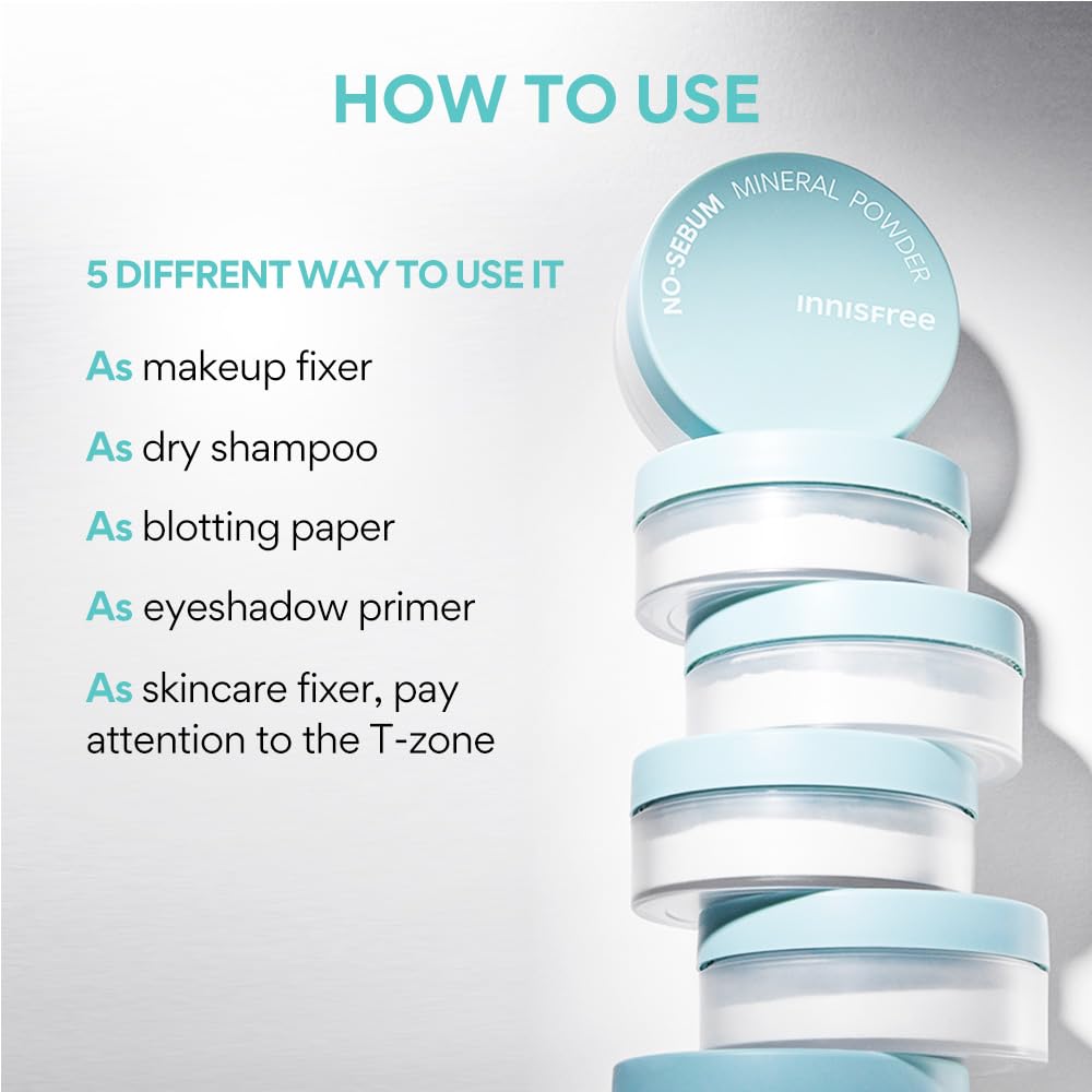 INNISFREE No-Sebum Mineral Powder 5 g – Polvo Suelto Matificante para Control de Brillo y Sebo – Acabado Natural Ligero