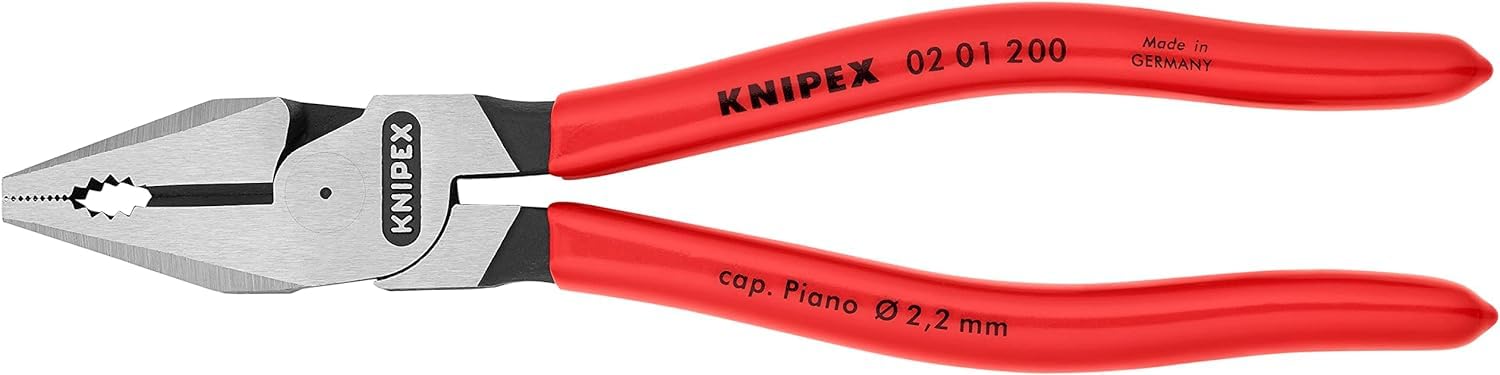 Knipex 02 01 200 Sb Alicate Universal para Trabajos Pesados Atramentado Recubiertos de Plástico, 200 mm, Negro
