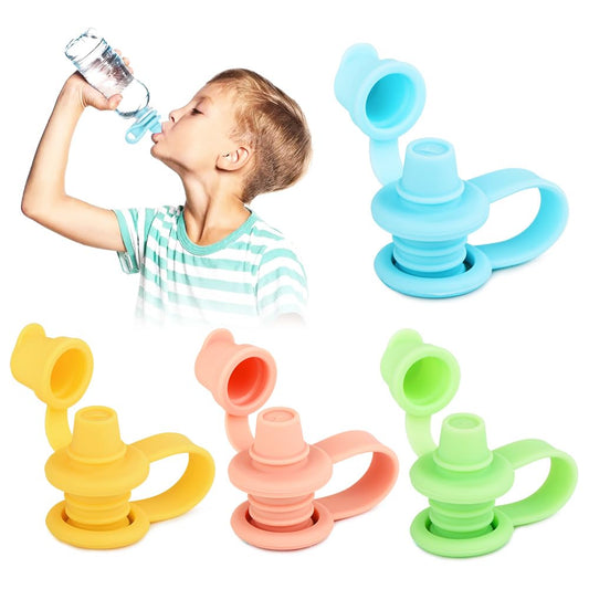 Heureuse - Adaptador de boquilla para botella de agua para Todders, paquete de 4 tapas de botella de agua de silicona sin derrames, adaptado a la mayoría de botellas, diseño a prueba de fugas,