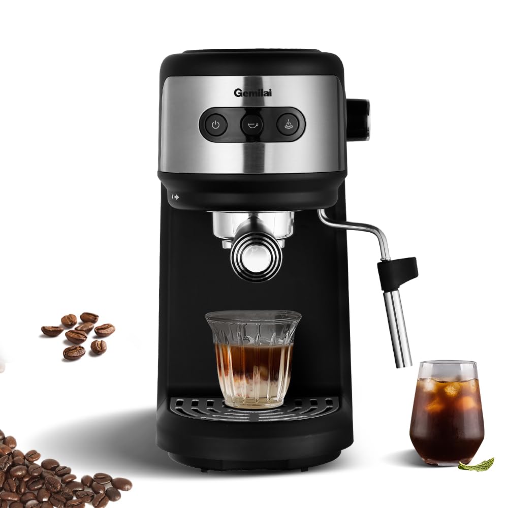 Gemilai Cafetera Espresso 15 Bar con Espumador de Leche, Máquina de Café Multifuncional con Control de Un Solo Toque y Sistema de Calentamiento Rápido, Ideal para Espresso, Capuchino y Más 3023 Negro