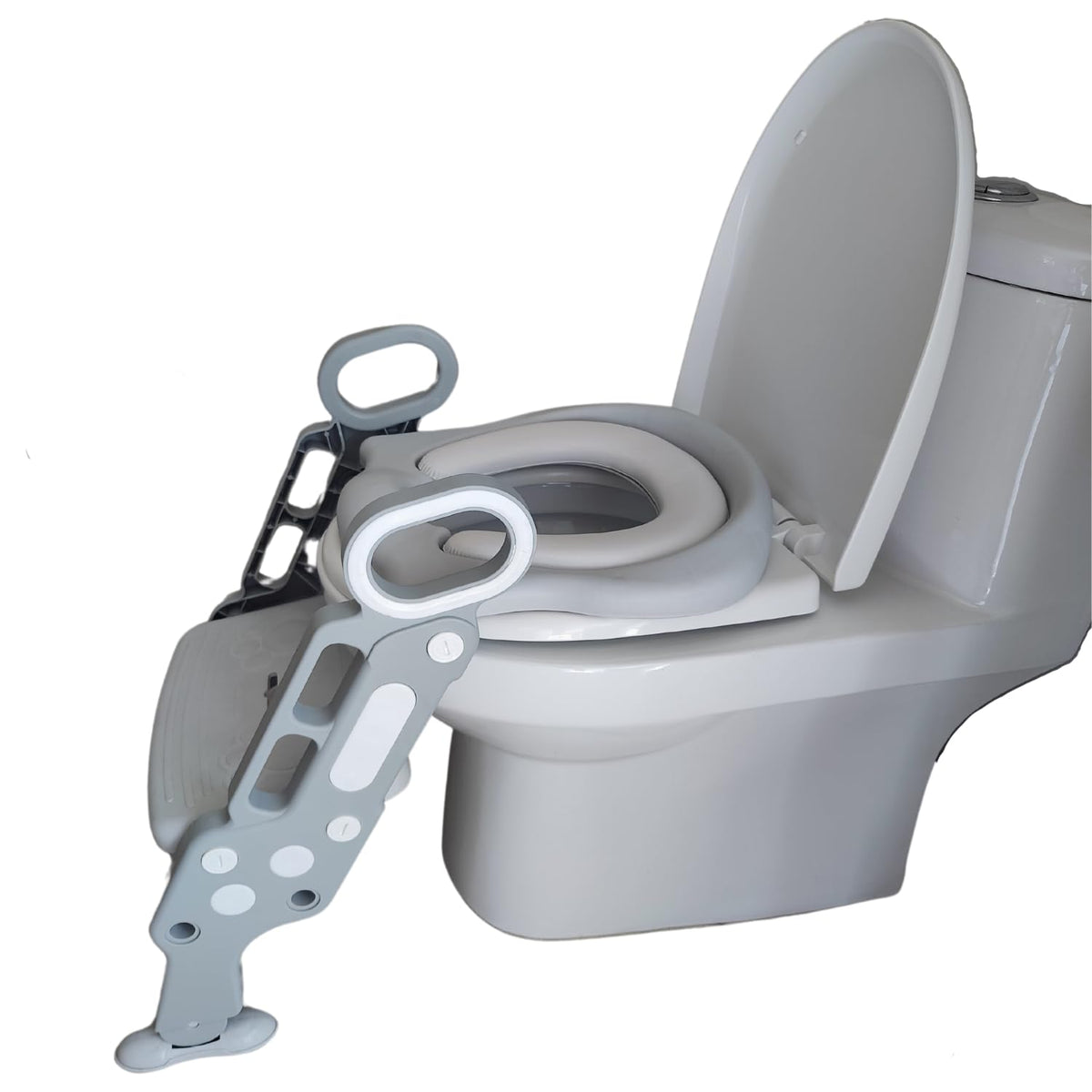 PAPU BABY Asiento Entrenador para Inodoro Acolchonado con Escalera (Gris)