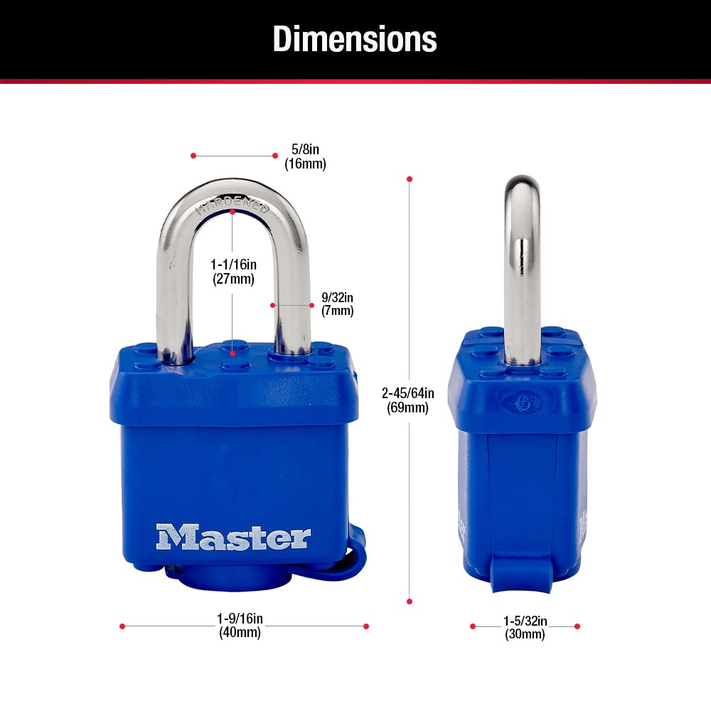 Juego de Candados Laminados Master Lock Azul con Cubierta para Intemperie 40 mm 3 Piezas