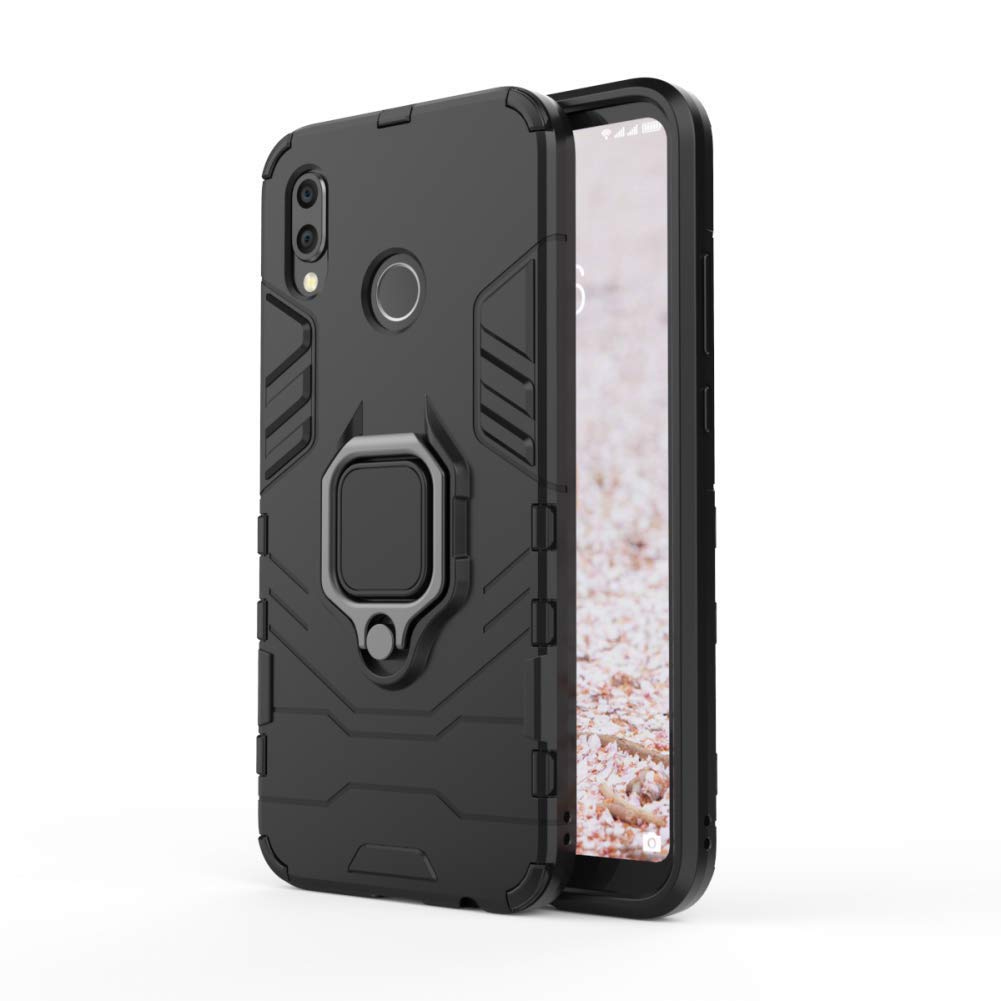 Compatible con Huawei P20 Pro Funda, Anillo Metálico Sujeción Soporte Antichoque Rígido Caja (Funciona con el Montaje de Coche Magnético) Doble Capa Sólido Case Carcasa para Huawei P20 Pro (Negro)