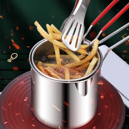 Cabilock 1 juego de olla profunda de acero inoxidable con cesta de freír, versátil olla de cocina para el hogar, restaurante, sartén de leche profunda, fuente de comida y cocina