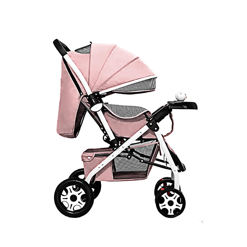 Carriola De Bebé Plegable Rosa Canasta De Almacenamiento Mango Reversible Respaldo ajustable Arnes De Seguridad De 5 Puntos Bandeja De Comida Y Musica Marca Cokibu