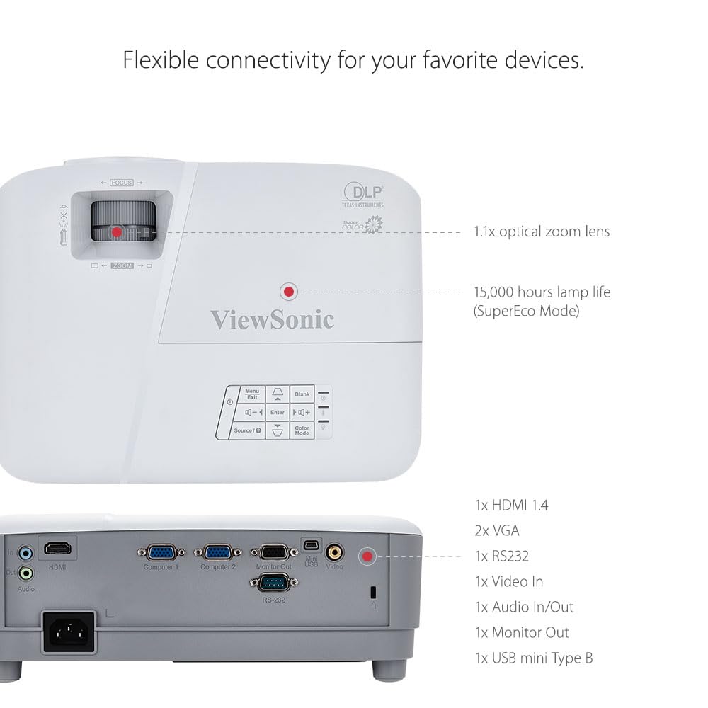 Viewsonic ViewSonic PA503W 3600 Lumens Projector, WXGA HDMI, Gris/Blanco