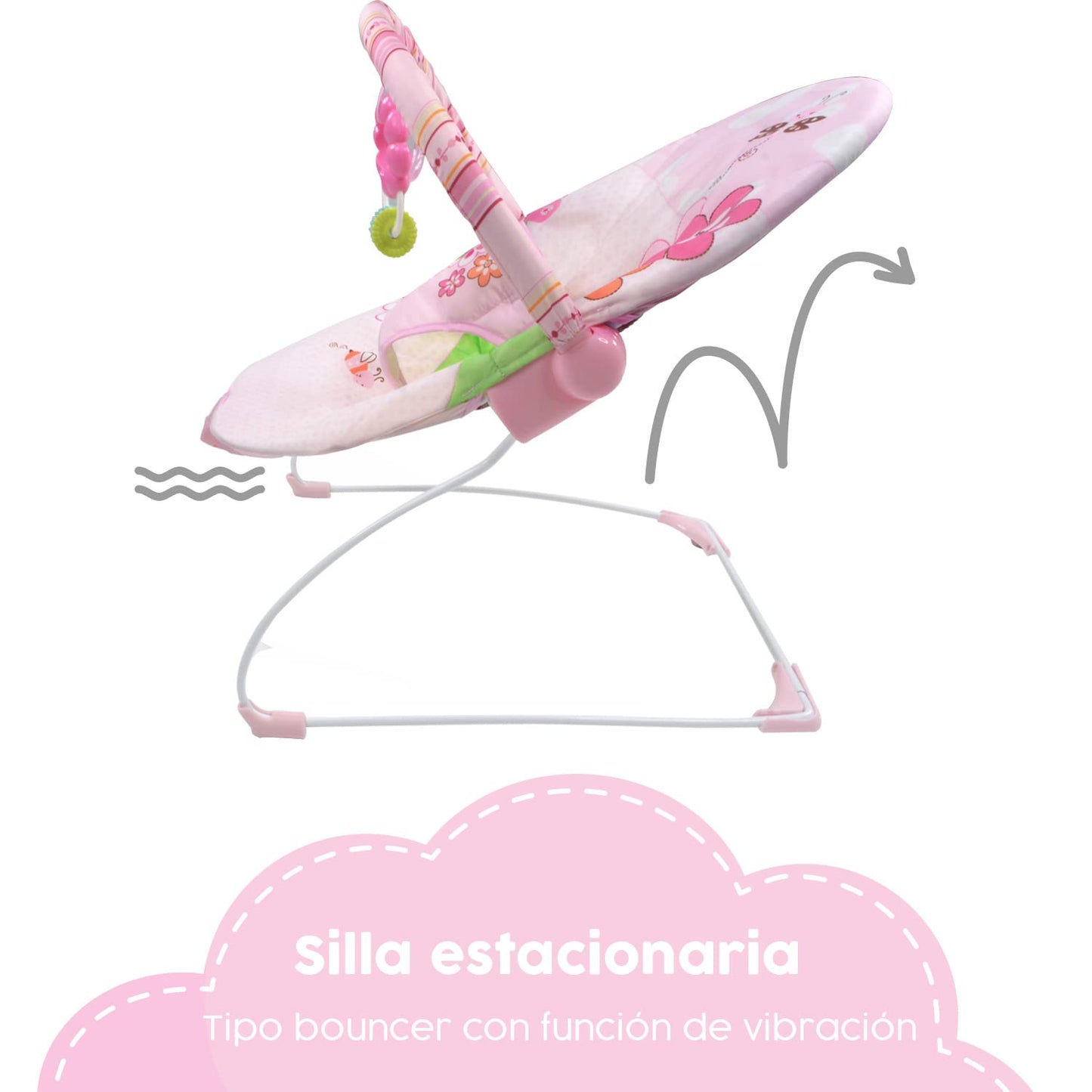 Little Monkey Silla Vibradora Mecedora para Bebe Barra con Juguetes Arnes de Seguridad de 3 Puntos Patas Antideslizantes Portatil Bouncer para Bebe en Etapa de Desarrollo Silla Mecedora con Vibracion