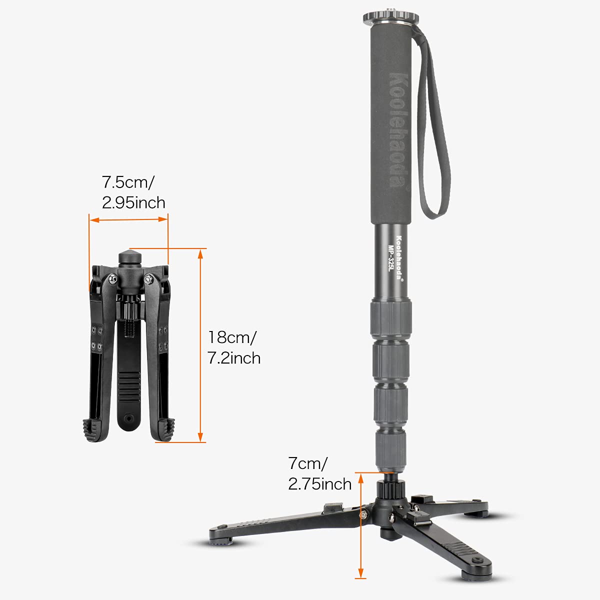 koolehaoda - Mini trípode, Base Universal de 3 Patas, Soporte Unipod con Tornillo de 3/8 Pulgadas para monopodes, Cabeza de Bola - KM3
