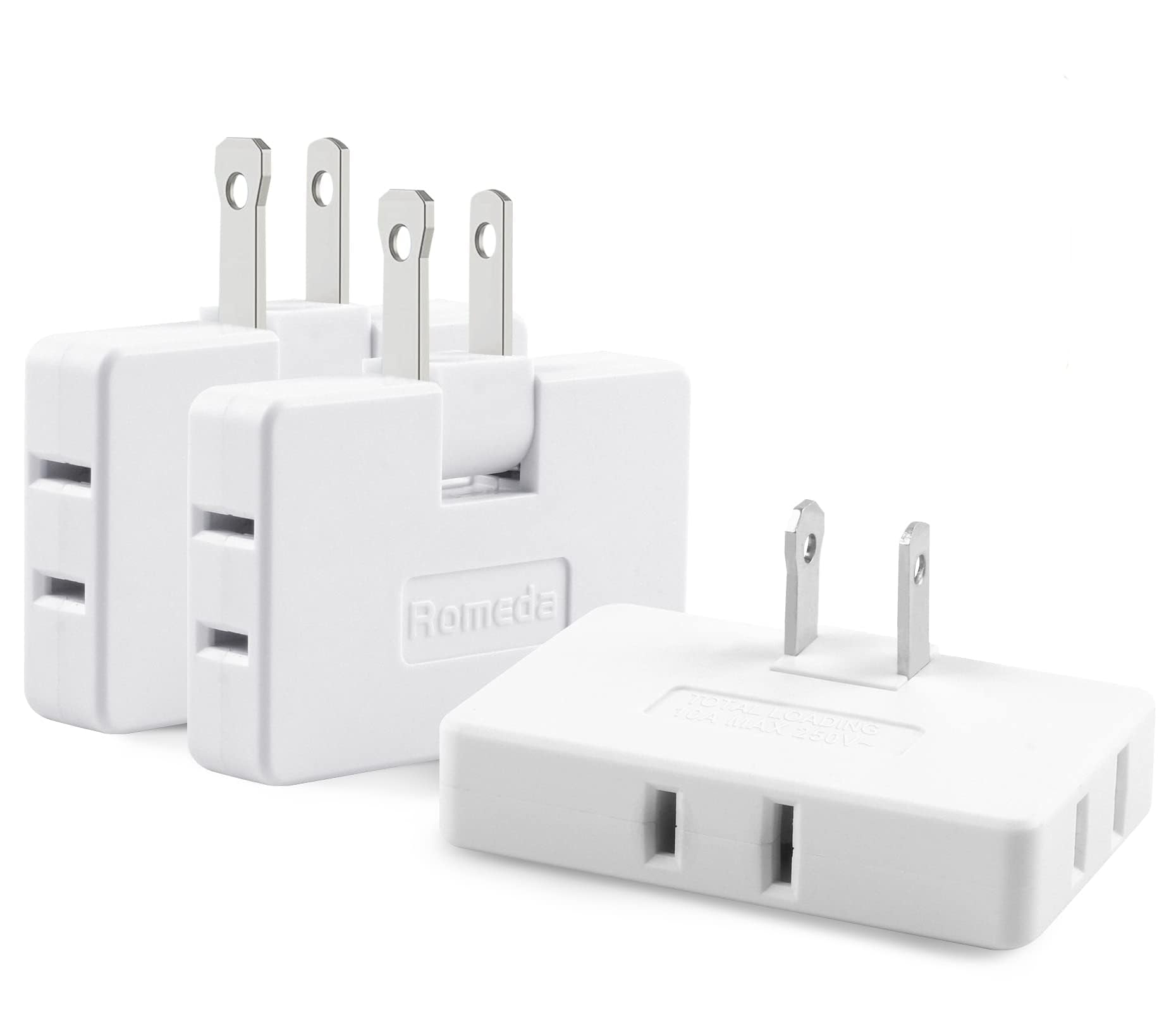Paquete de 3 extensores de enchufe de pared planos AC con adaptador de enchufe plano, adaptador de pared plegable de 3 vías Mani Plug para hogar y viajes (blanco)