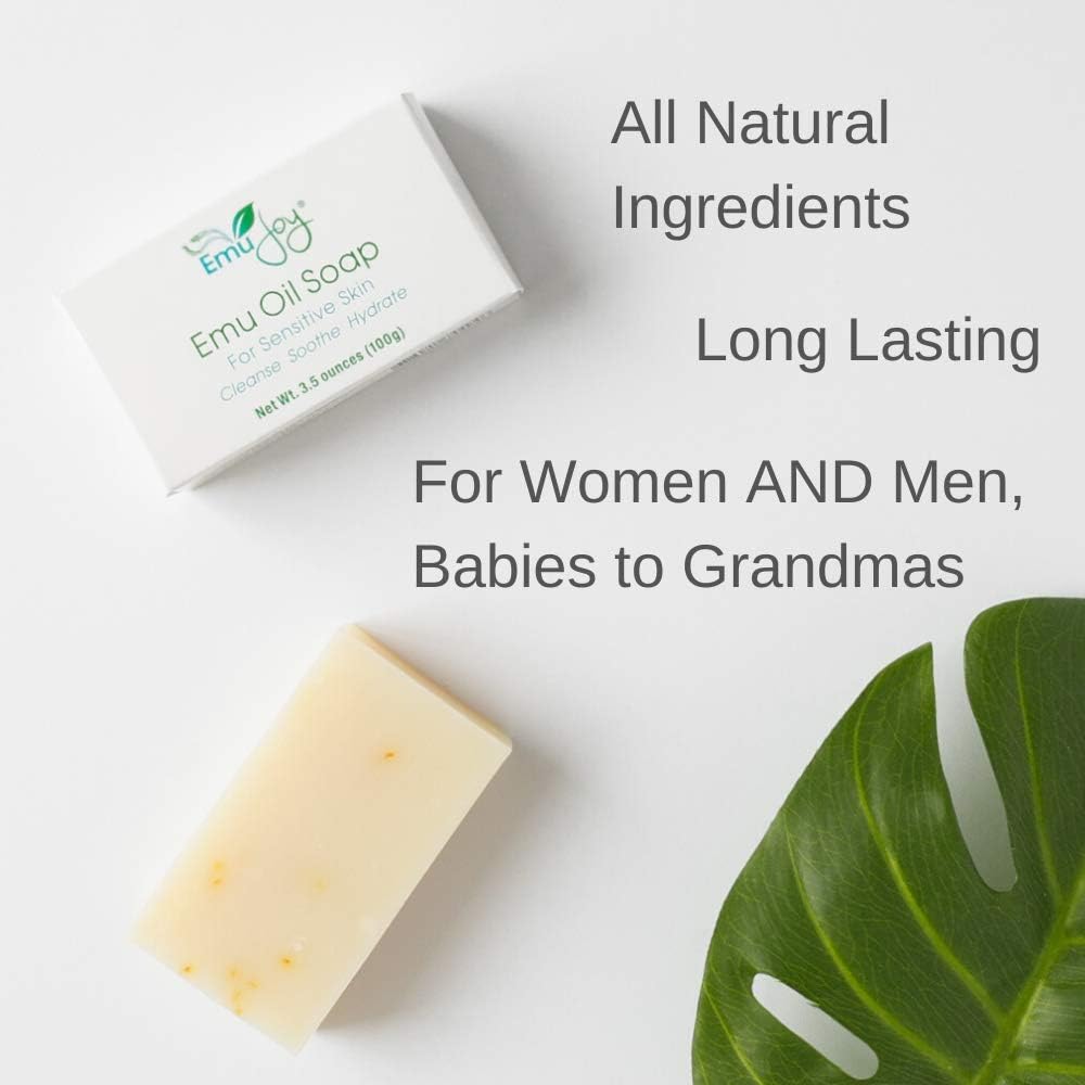 Emu Joy Emu Jabón de aceite para piel sensible | Barra de jabón Emu hidratante para piel seca y propensa al acné Eczema Psoriasis Dermatitis
