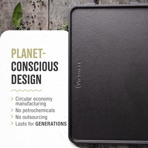 Plancha Rectangular Reversible Victoria Negro para Dos Quemadores de Hierro Fundido Sazonada 33 x 21 cm