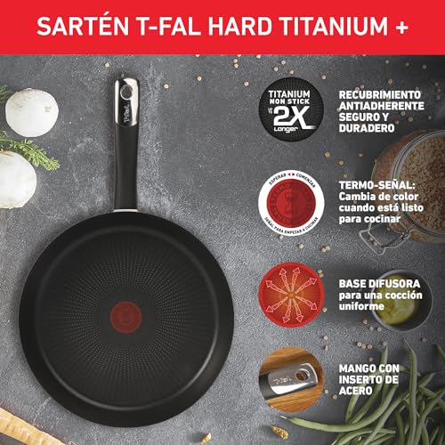 Sartén T-fal Negro Hard Titanium Plus Antiadherente con Termo Señal