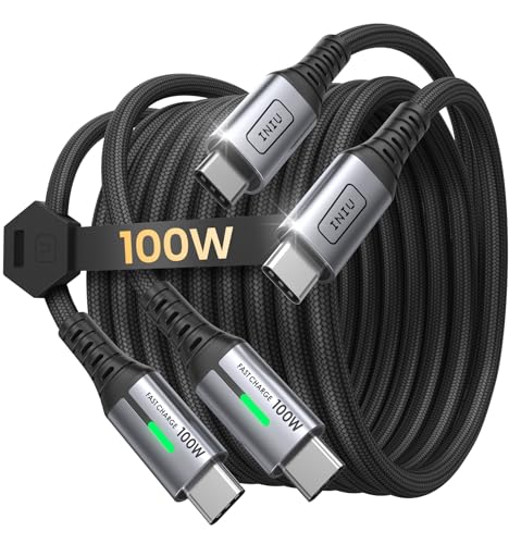 INIU Cable USB C a USB C, 100W [2m+2m] Cable USB C Carga Rapida PD QC 4.0 Cable Tipo C Nylon para iPhone 16 15 MacBook Pro 2020 Samsung S23 Ultra iPad Air Google Pixel Xiaomi Huawei Steam Deck