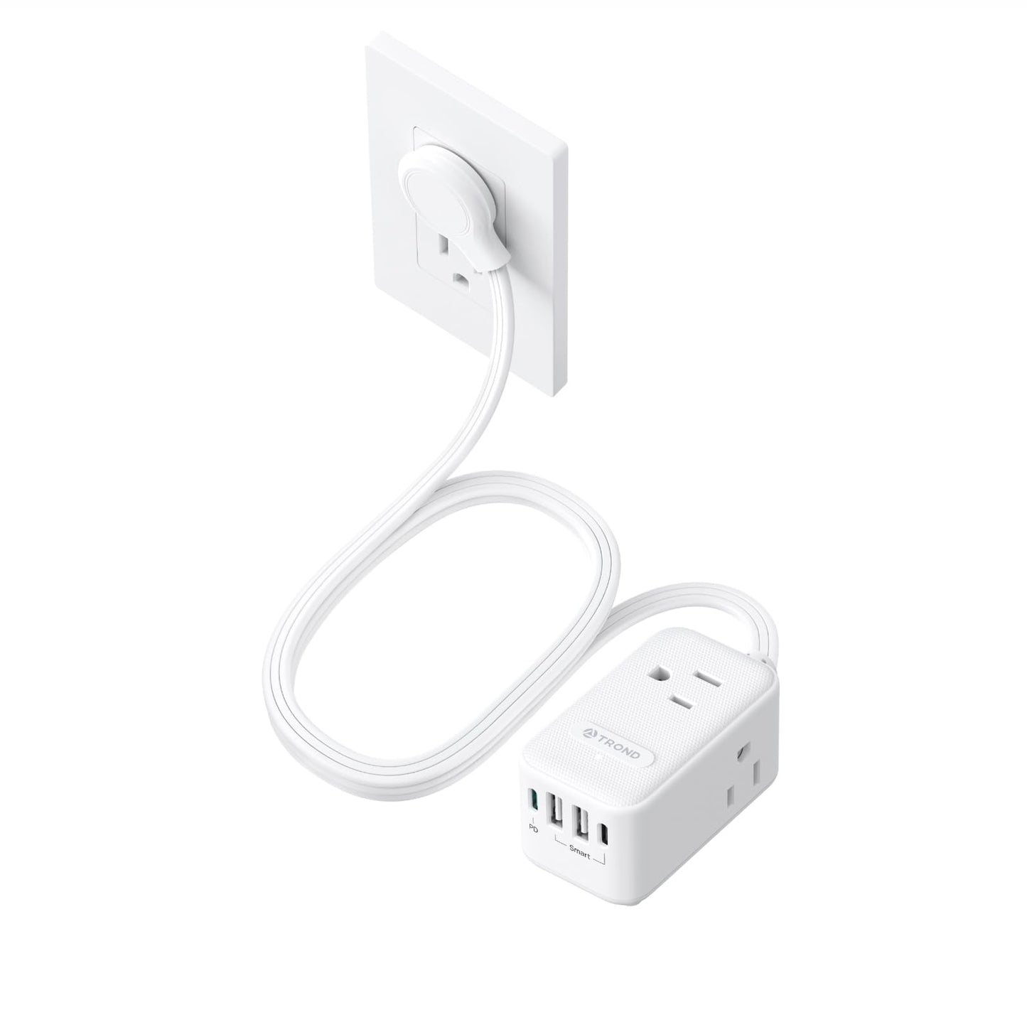 TROND REGULADOR DE Voltaje, 4000J, Certificado ETL, 10 ENCHUFES (2 USB-A + 2 USB-C), Cable 1.5M, Enchufe Plano, Montaje EN Pared, 14AWG, para HOGAR/Oficina/Taller, Negro