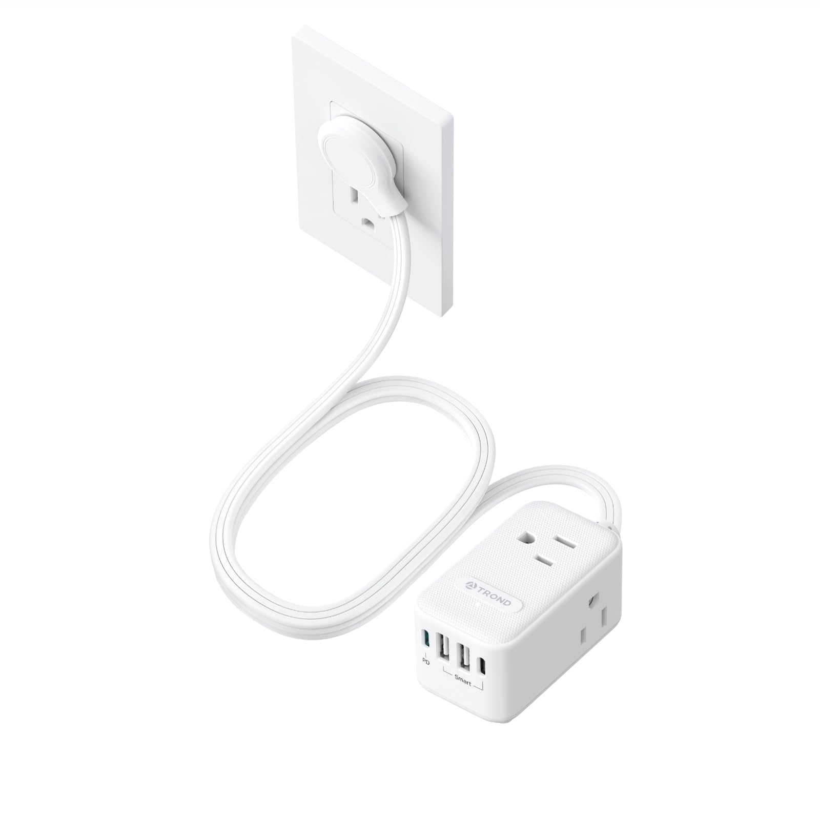 TROND REGULADOR DE Voltaje, 4000J, Certificado ETL, 10 ENCHUFES (2 USB-A + 2 USB-C), Cable 1.5M, Enchufe Plano, Montaje EN Pared, 14AWG, para HOGAR/Oficina/Taller, Negro