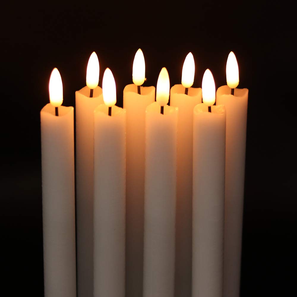 DRomance - Velas LED cónicas blancas sin llama, con temporizador de 6 horas, cera real 3D con mecha, decoración para hogar y eventos especiales (paquete de 6, 0.78 x 0.78 x 9.64 pulgadas)