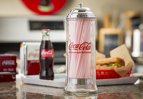 Juego de Salero y Pimentero Tablecraft Coca-Cola Plateado con Rejilla de Metal Cromada, Dispensador de Paja, Pequeño