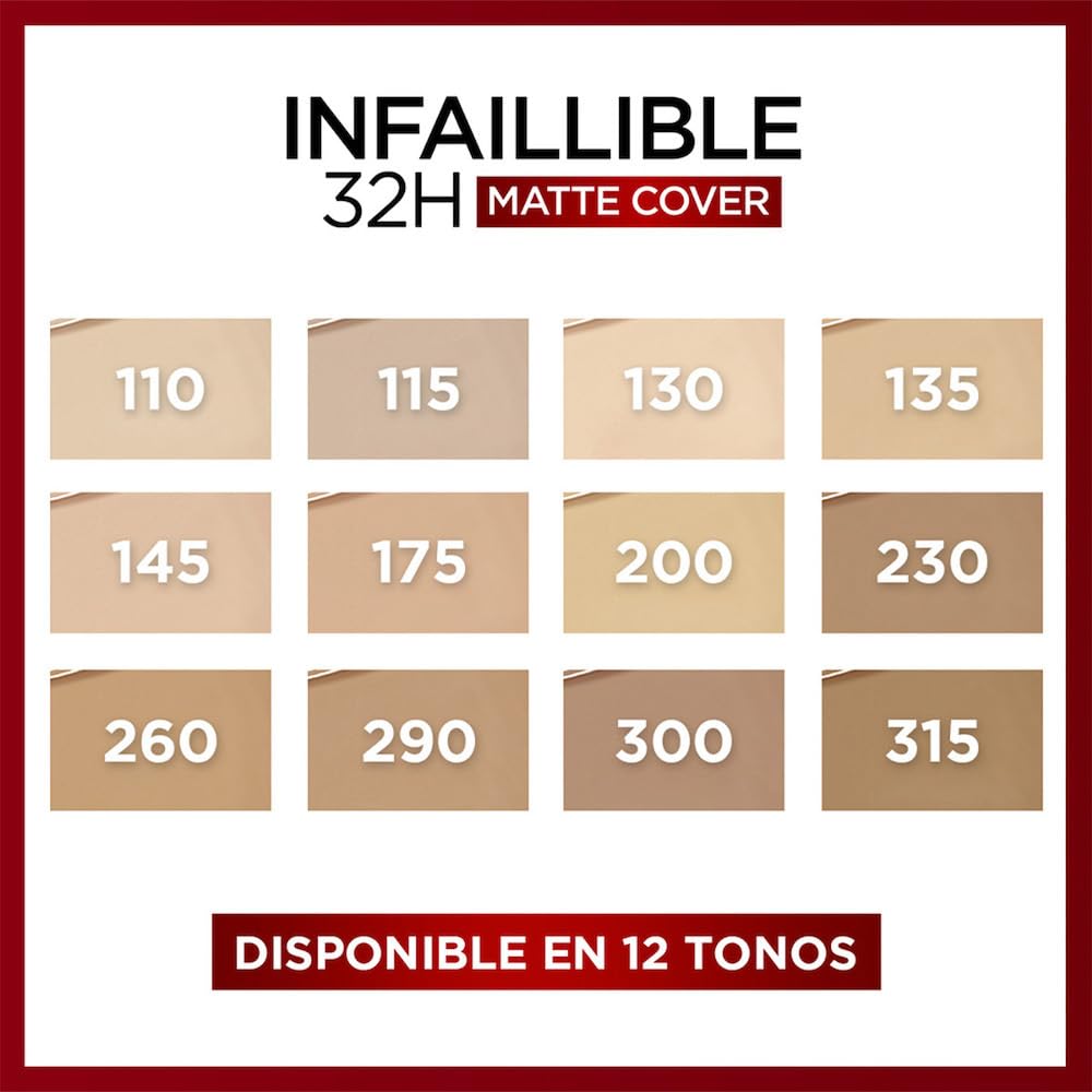 L’Oréal Paris, base de maquillaje de alta cobertura mate y larga duración, Infallible 32h Matte Cover, tono 115 Beige Doré, 30ml