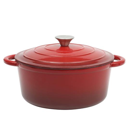 Gibson Home Addlestone - Olla redonda de hierro fundido esmaltada de 5 cuartos con tapa y asas duales, color rojo degradado