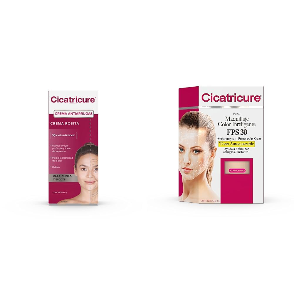 Cicatricure CREMA ANTIARRUGAS, Cara, Cuello y Escote, 12 beneficios en 1, tubo 60 ml + Maquillaje Color Inteligente FPS 50+ 30 ml