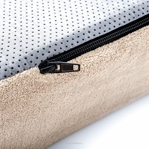 Cama para perro ortopédica de Memory Foam de 10 cm Brindle: cubierta de velvetón extraíble con lino impermeable, tamaño mediano, color caqui, 86 x 56 cm