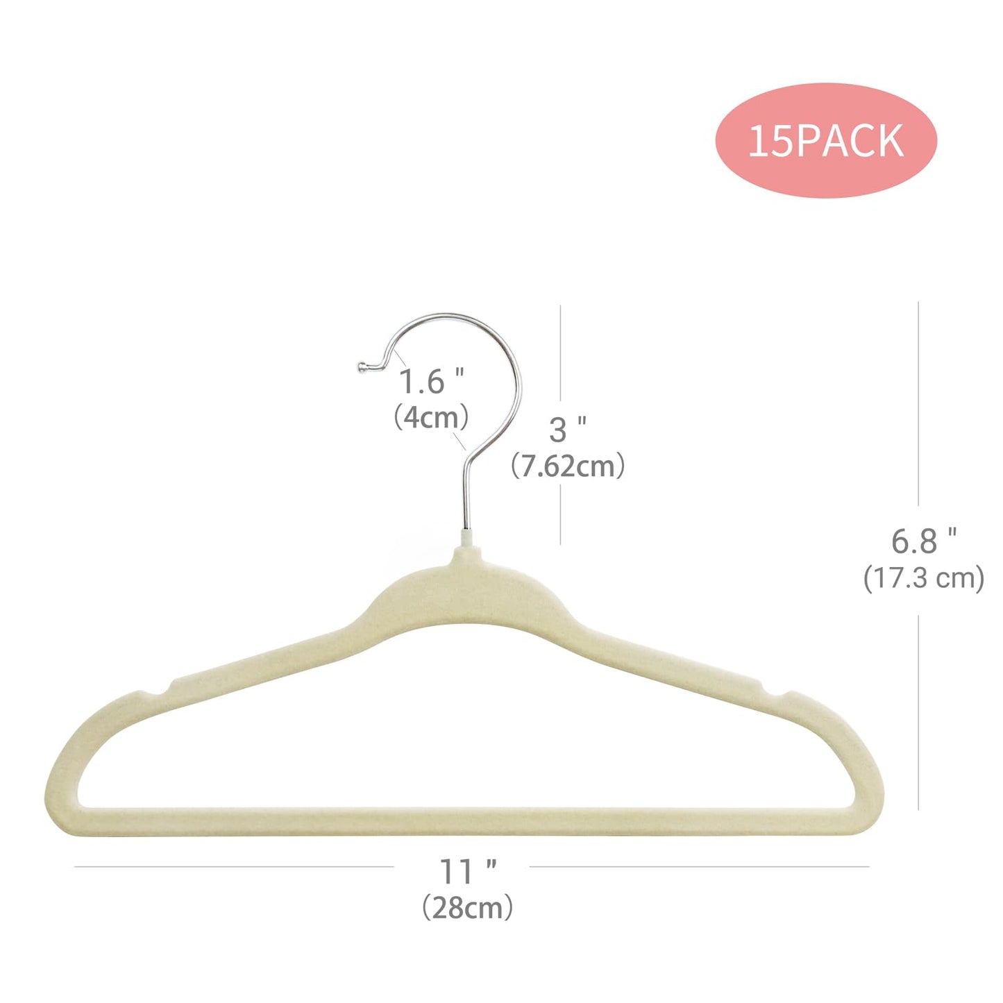 ManGotree Perchas de Terciopelo para Bebés de 28 cm Paquete de 15 Beige