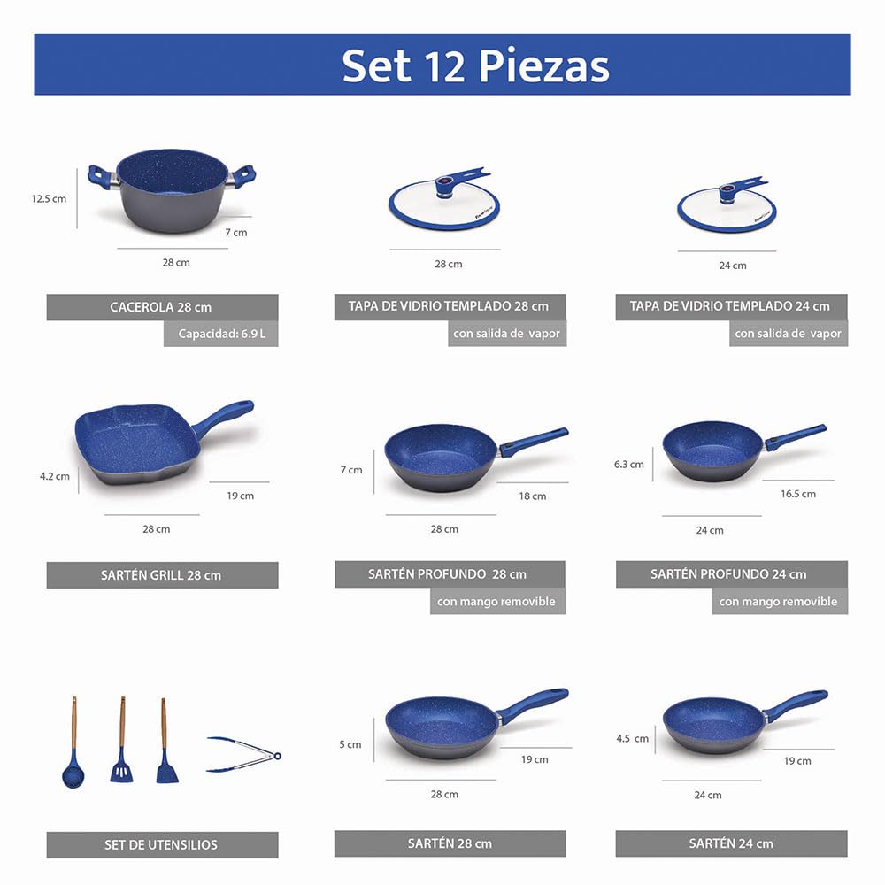 Batería de Cocina FLAVORSTONE Azul Light Family Set 12 Piezas