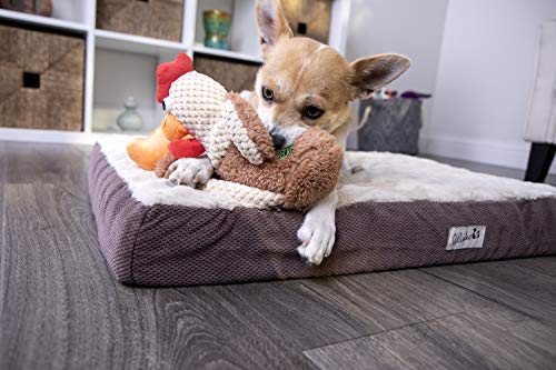 goDog Checkers Skinny Rooster With Chew Guard Technology Tough Plush Dog Toy, Brown, Small