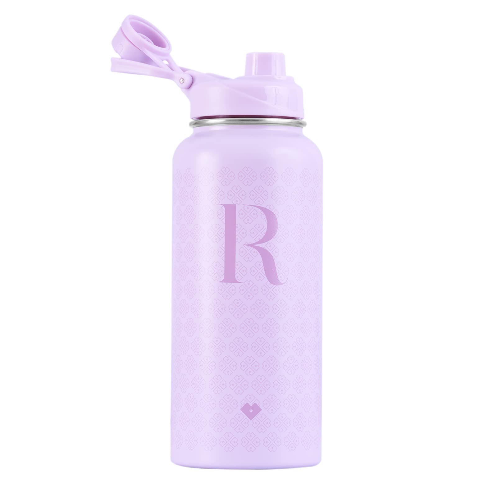 LuckyLy Termo de Acero Inoxidable con Iniciales 1 Litro, Doble Aislamiento Térmico y Tapa Hermética Antigoteo, Botella de Agua Motivacional ideal como Regalos para Mujer y Mamá – Modelo Terry, Letra R