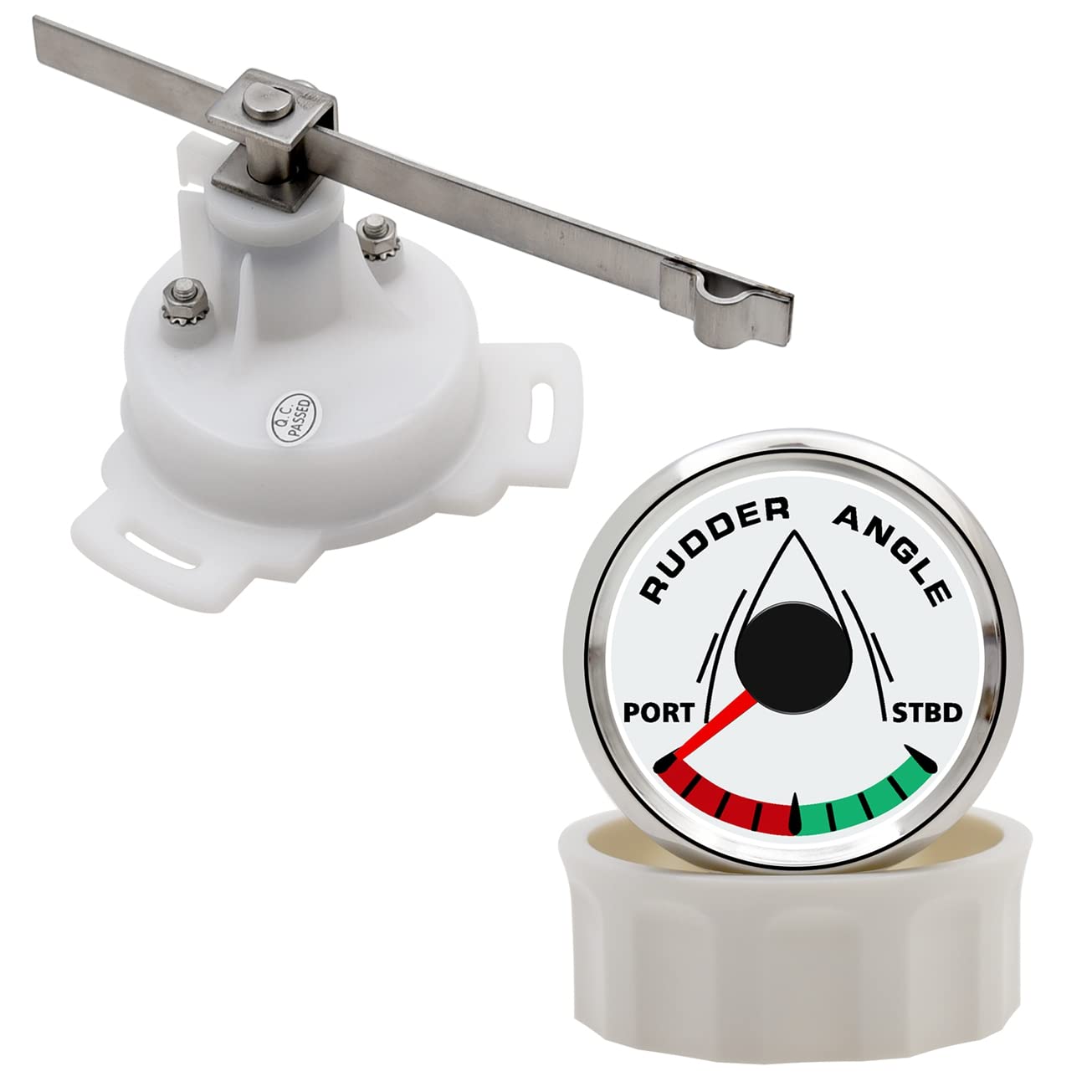 KAOLALI Indicador de ángulo de timón de 52 mm, medidor impermeable, 0-190 ohmios con sensor de ángulo de acoplamiento para yate de barco, 52 mm, 9-32 V, retroiluminación (plata blanca)